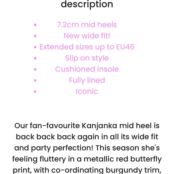 EU40 WIDE width Irregular Choice Kanjanka red metallic butterfly heels NWT/box - Picture 6 of 6